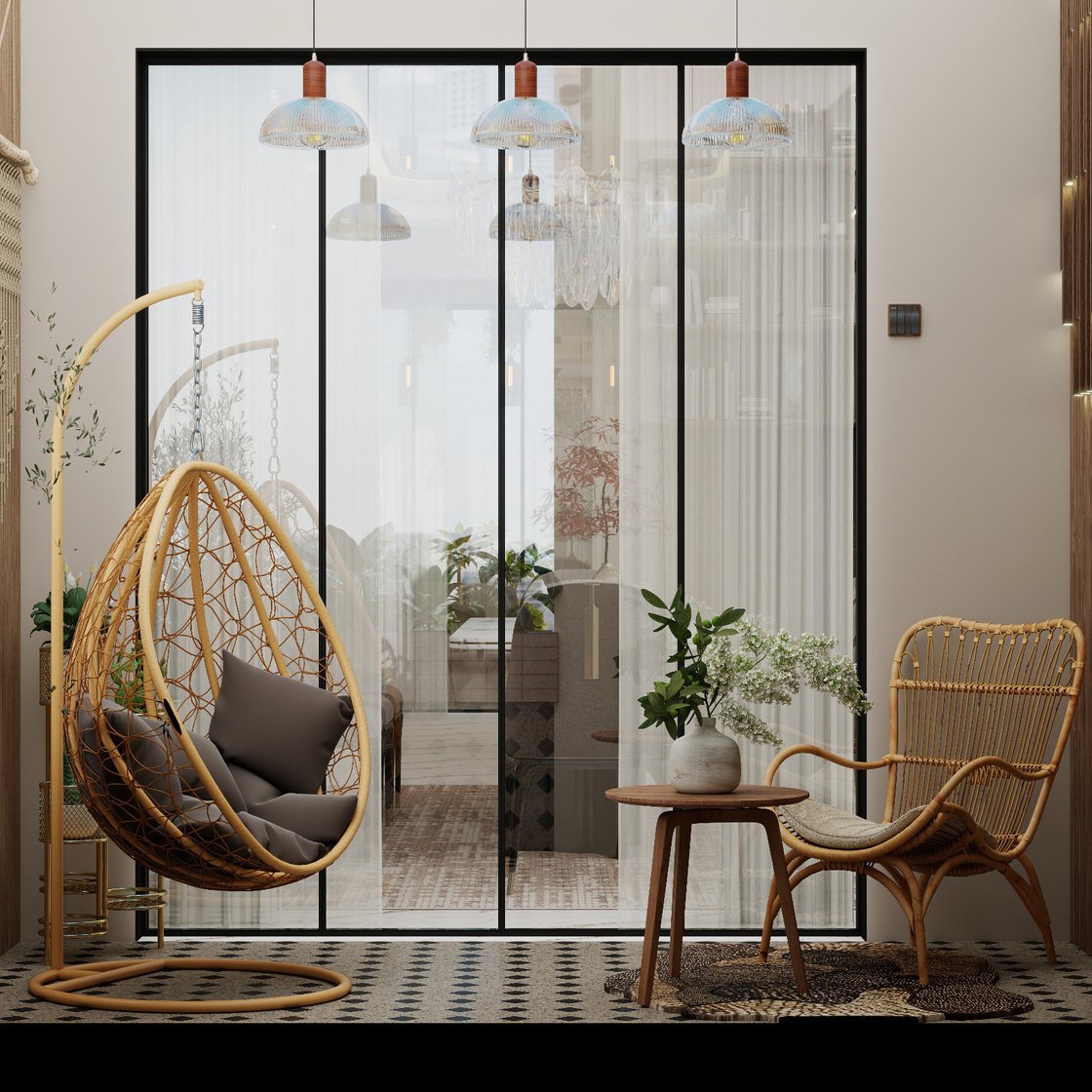 Premium balcony lounge interior by Silverwoods Interior